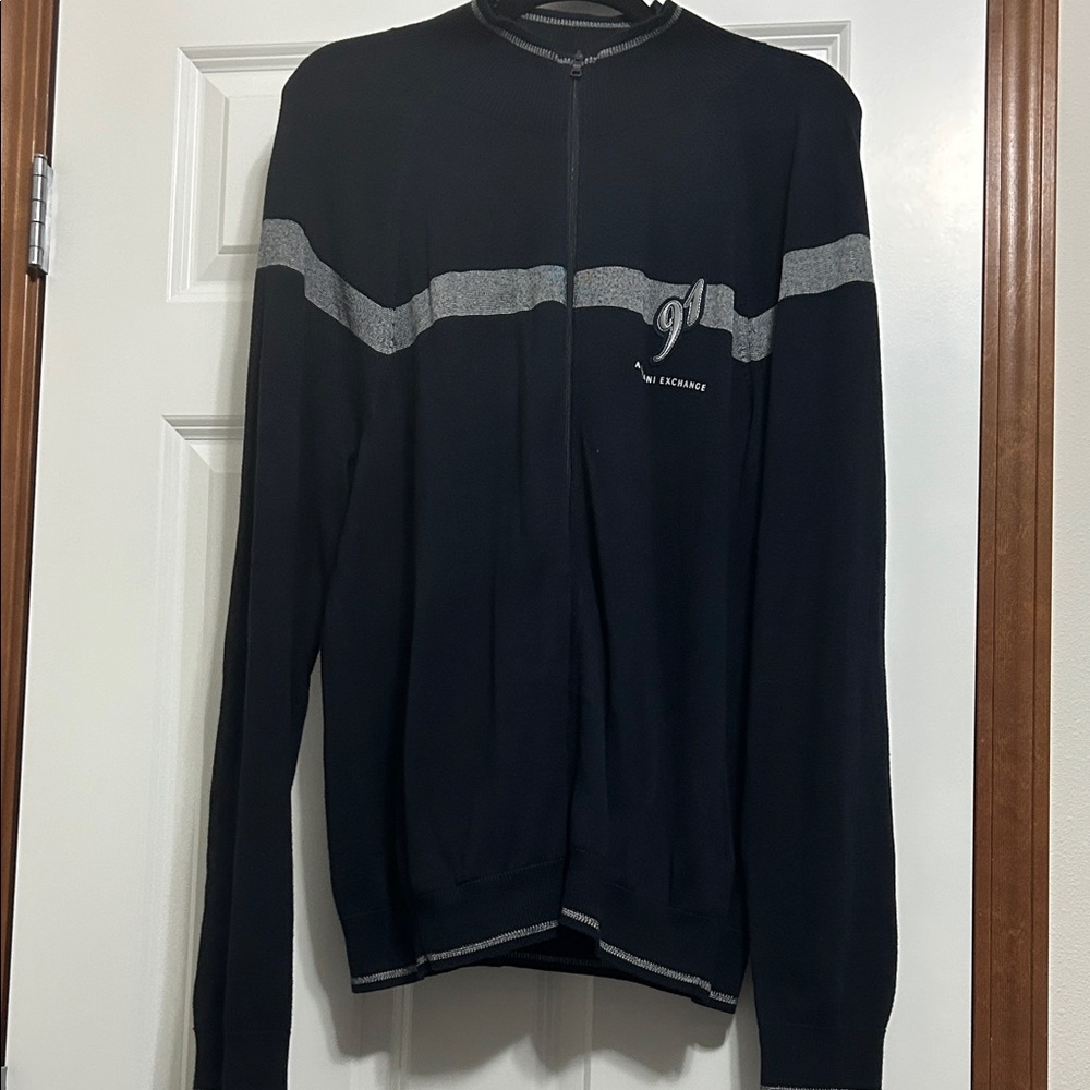 Armani Exchange Men's Black and Gray Zip-Up Sweater